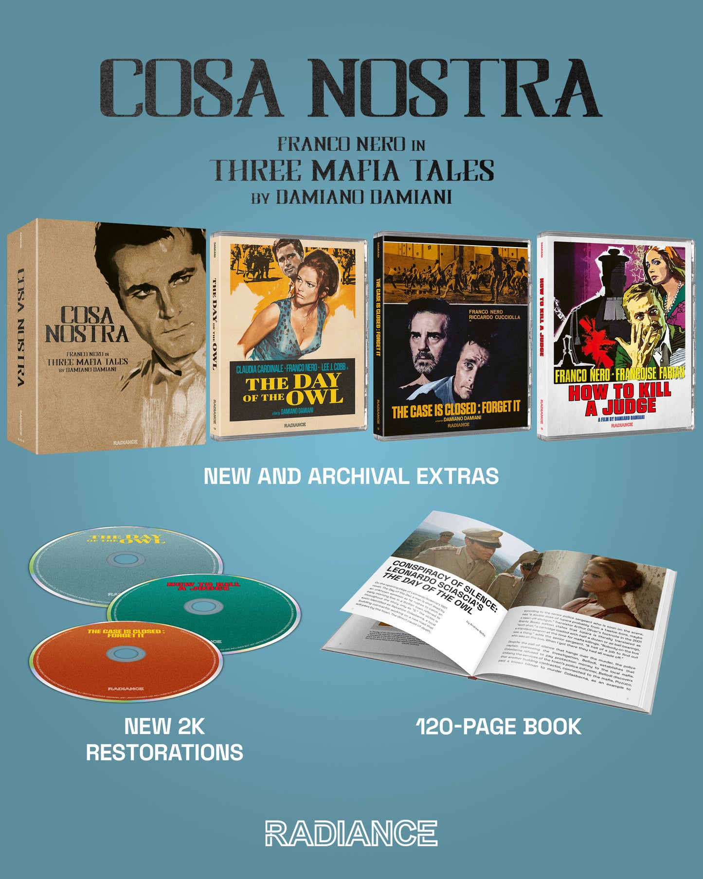 Cosa Nostra: Franco Nero In Three Mafia Tales Limited Edition Blu-ray Box (Radiance Films/U.S.) DINGED CORNER DAMAGE (Price reduced)