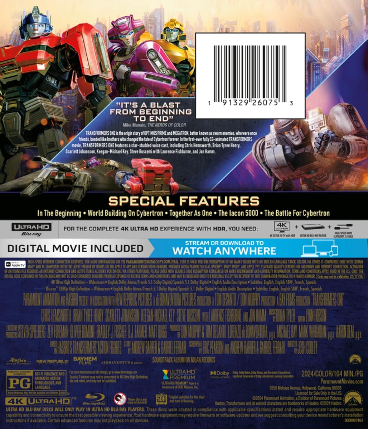 Transformers One 4K UHD with Slipcover (Paramount U.S.)